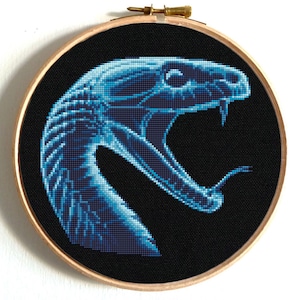 Funny snake X-ray cross stitch pattern, Spooky and weird snake embroidery, Unique reptile design, Animals x-stitch, Instant download PDF