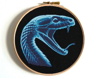 Funny snake X-ray cross stitch pattern, Spooky and weird snake embroidery, Unique reptile design, Animals x-stitch, Instant download PDF