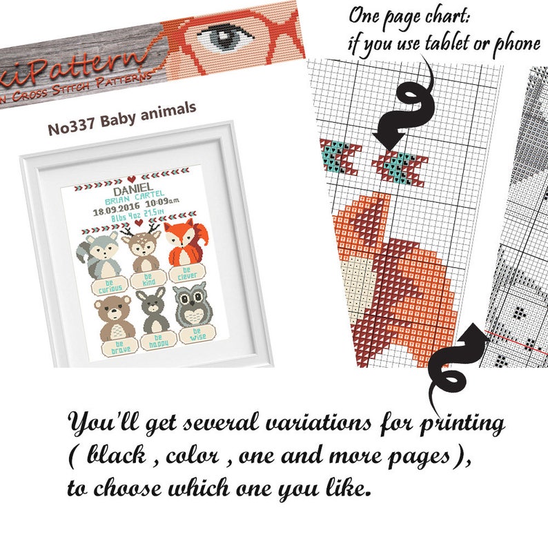Birth Announcement modern cross stitch pattern, Girl Boy nursery, DIY new baby gift, counted cross stitch PDF image 5