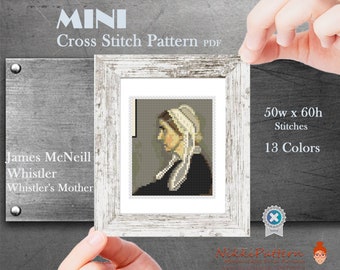 Mini Cross Stitch Pattern ART - Whistler's Mother By James McNeill Whistler painting cross stitch PDF pattern Small Tiny Miniature art