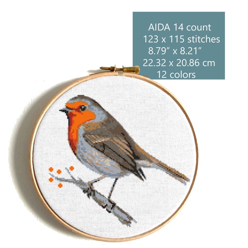 Small bird cross stitch pattern bundle, Robin bird, Kingfishers, Great Tit, cute singing birds counted cross stitch, easy cross stitch PDF image 5