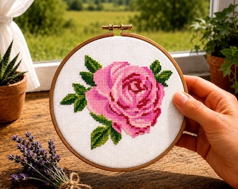 Mini cross stitch pattern, Tiny Rose, Floral easy embroidery chart, Nature pattern, Floral sampler, Digital Instant download PDF
