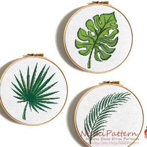 Palm cross stitch pattern Modern cross stitch Flower cross stitch Succulents Beginner needlecraft pattern PDF Download Potted Flowers Cactus