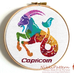 CAPRICORN Cross stitch pattern Zodiac Horoscope cross stitch Modern cross stitch Watercolor embroidery Silhouette Hoop Art Counted xstitch