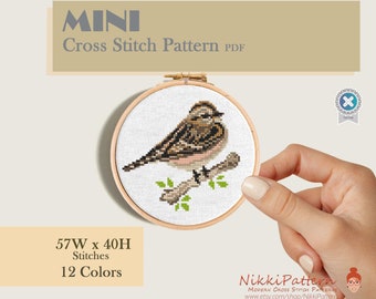 Mini bird cross stitch pattern Chipping Sparrow embroidery Watercolor bird cross stitch chart Counted cross stitch PDF Instant download