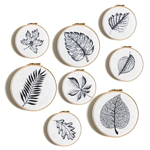 Leaves Cross stitch pattern, Monochrome tree leaf, Maple leaf Canada, Silhouette design, Oak, walnut chestnut, Instant download PDF