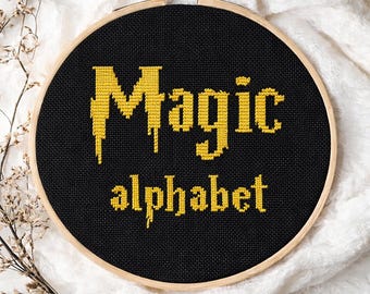 Magic Alphabet Cross Stitch pattern, Monogram font embroidery chart, Geeky design