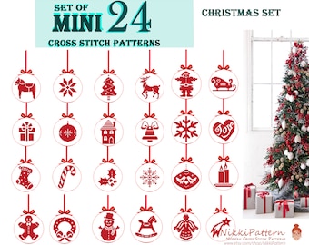 Christmas mini 24 set cross stitch patterns Merry Christmas Scandinavian Christmas Ornaments DIY gift Merry Christmas Santa Claus