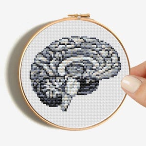Mini brain cross stitch pattern, Anatomy, Human organ hand embroidery, Scary x-stitch PDF, Modern design, Digital instant download