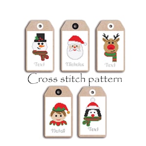 Christmas cross stitch patterns, Mini Santa Claus, Reindeer, Snowman, Elf & Penguin ornaments, Funny cards, DIY to Kids, Instant download