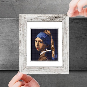 Mini schema punto croce Arte moderna in miniatura - Ragazza con l&#39;orecchino di perla di Vermeer Famosa miniatura d&#39;arte punto croce facile schema PDF