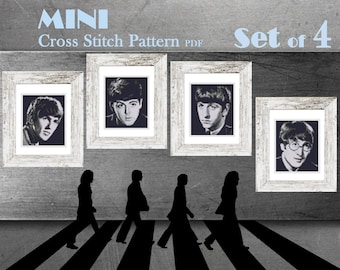 Beatles mini cross stitch pattern, Modern tiny portrait, George Harrison -John Lennon -Paul McCartney - Ringo Starr, Instant download