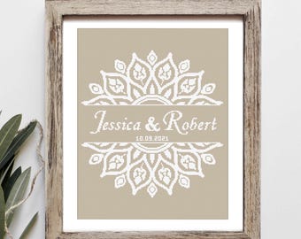 Wedding modern cross stitch pattern, Wedding anniversary gift, Monochrome wedding mandala, Personalized name, Custom name,  Digital download
