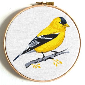 Patrón de punto de cruz de pájaro en PDF, jilguero americano, pájaro cantor, punto de cruz contado pequeño, patrón PDF imprimible, punto de cruz de animal