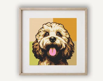 Dog cross stitch pattern PDF, Cockapoo, Abstract embroidery, Pop art dog portrait, Cute animal cross stitch, Digital Download