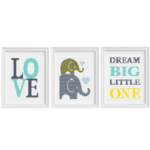 Baby Cross Stitch Pattern Elephant nursery decor Cross Stitch Dream Big Little One Modern cross stitch PDF