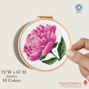 Peony flower mini cross stitch pattern, Flower easy embroidery chart, Spring Floral sampler, Small x-stitch, Instant download PDF