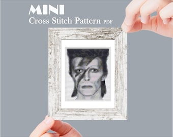David Bowie Mini cross stitch pattern, Modern tiny art portrait, Famous singer, Tiny miniature picture painting, Digital instant download
