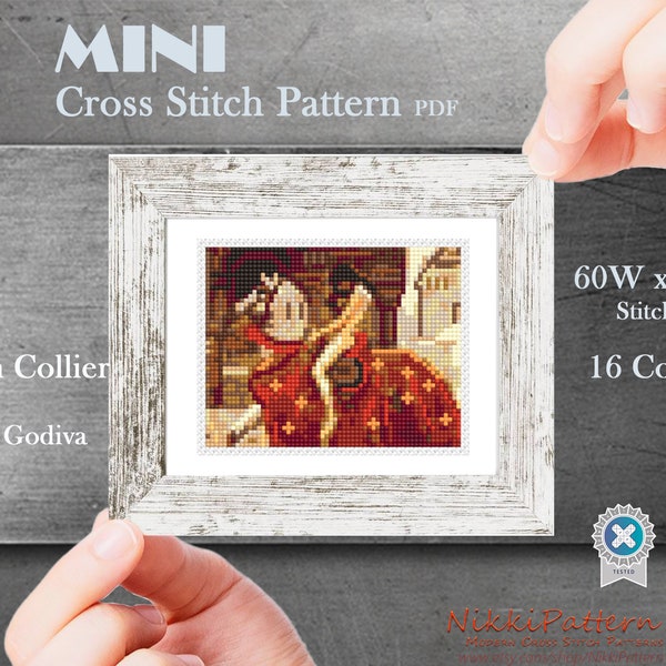 Mini schema punto croce ART Lady Godiva - di John Collier Famoso dipinto schema punto croce PDF Small Tiny Miniature art