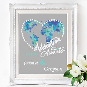 Wedding cross stitch pattern Adventure Awaits Engagement gift Boho wedding gift Anniversary personalized chart Love counted cross stitch