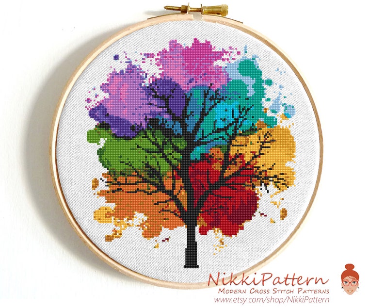 Modern cross stitch pattern Four seasons Instant download PDF image 1