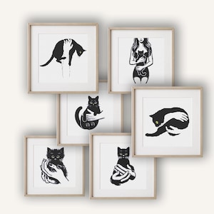 Cat cross stitch pattern PDF, Black cute kitten embroidery, Set of 6 Simple and beginner friendly patterns for cat lovers, Instant download
