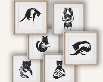 Kreuzstich Stickmuster Katze, PDF, Stickdatei Set mit 6 einfachen und anfängerfreundlichen Stickmustern, Sofort-Download