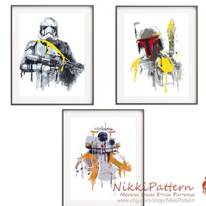 Movie star Cross Stitch pattern Inspired by Stormtrooper BB-8 Boba Fett Counted cross stitch Modern Watercolor Embroidery PDF Pattern