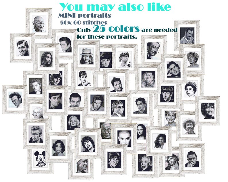 Elvis Presley mini cross stitch pattern, Modern tiny Portrait, Famous movie star, Tiny miniature picture painting Small easy frame art image 7