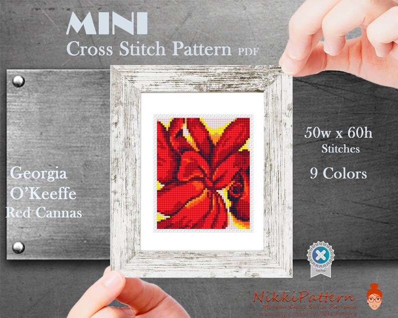 Mini art Cross Stitch Patterns Mini flowers Georgia O'Keeffe masterpieces Hand embroidery Modern cross stitch Tiny famous paintings image 3