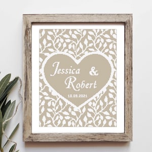 Schema moderno per punto croce per matrimonio, schema personalizzato per punto croce, amore, anniversario, regalo di nozze, cuore fai da te personalizzabile