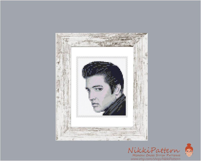 Elvis Presley mini cross stitch pattern, Modern tiny Portrait, Famous movie star, Tiny miniature picture painting Small easy frame art image 5
