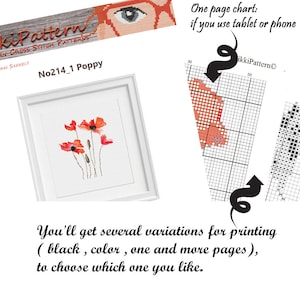 Poppy Cross Stitch Pattern PDF Easy cross stitch Poppies Set 3in1 Modern Embroidery Red poppy cross stitch Floral Natural Art Watercolor image 3