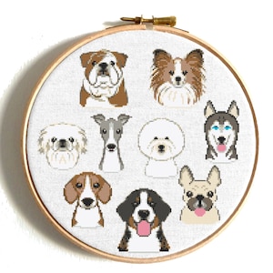 Dogs Cross Stitch Pattern, Mini Dog Modern cross stitch, Animal cross stitch, Tiny Beagle, Bulldog, Husky, Labrador, Retriever, Poodle