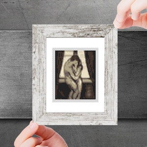 Mini cross stitch pattern Modern tiny art - The Kiss - by Edvard Munch Famous art Tiny miniature painting cross stitch easy PDF pattern