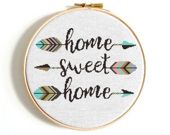 Home sweet home cross stitch pattern, Modern counted cross stitch, PDF pattern, embroidery design, instant download PDF chart