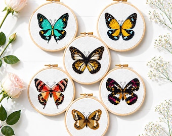 Butterfly Cross Stitch Pattern Set – 6 Realistic Insect Embroidery Designs , Digital Download PDF