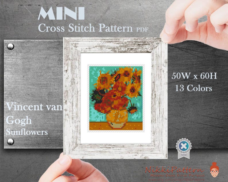 Patrón de punto de cruz mini de los Girasoles de Van Gogh, bordado artístico famoso en PDF, descarga instantánea imagen 3