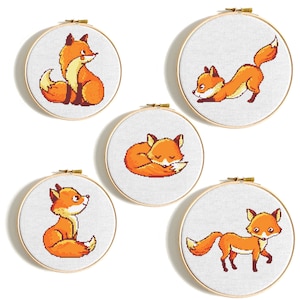 Fox cross stitch pattern Baby foxes Nursery decor Baby cross stitch PDF Woodland Little Fox Embroidery design Easy Modern cross stitch PDF