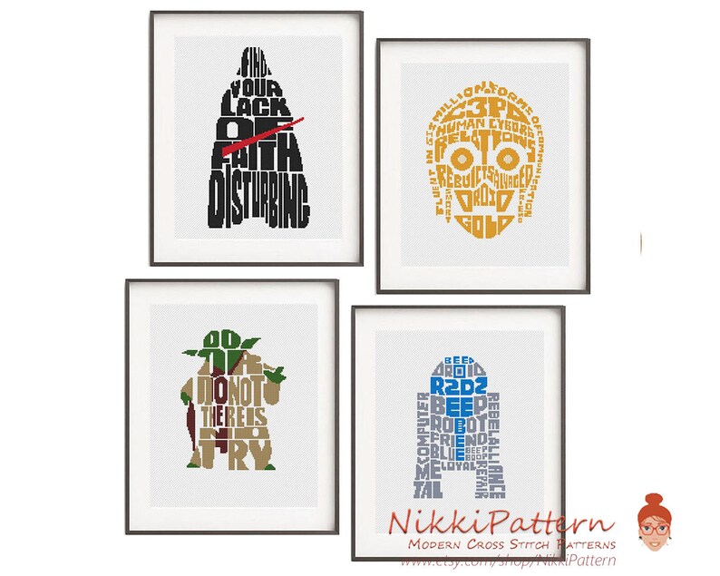 Movie star cross stitch Fan art inspired by Yoda R2D2 dark Etsy