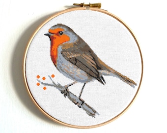 Robin bird cross stitch pattern Bird cross stitch Animal Counted modern cross stitch cute Birds Embroidery PDF Beginner PDF pattern