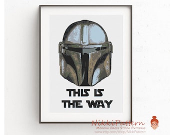 Movie star fan art Inspired by Mando and the Green Baby Gradient Helmet cross stitch This is the way Counted cross stitch Movie DIY gift