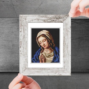 Mini Art Cross Stitch Patterns, Mini masterpieces Virgin Mary in Prayer by Giovanni Battista Salvi, Hand embroidery religion famous painting