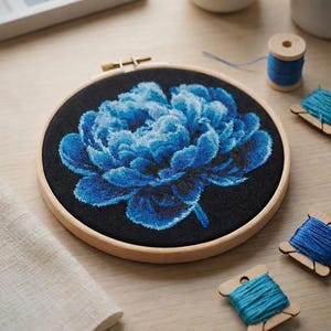 Blue Peony Flower X-Ray Cross Stitch Pattern – Modern Botanical Embroidery PDF, Digital Download, Contemporary Floral Wall Art DIY