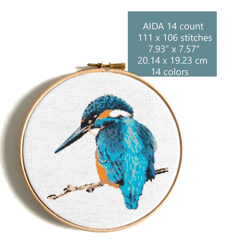 Small bird cross stitch pattern bundle, Robin bird, Kingfishers, Great Tit, cute singing birds counted cross stitch, easy cross stitch PDF image 9