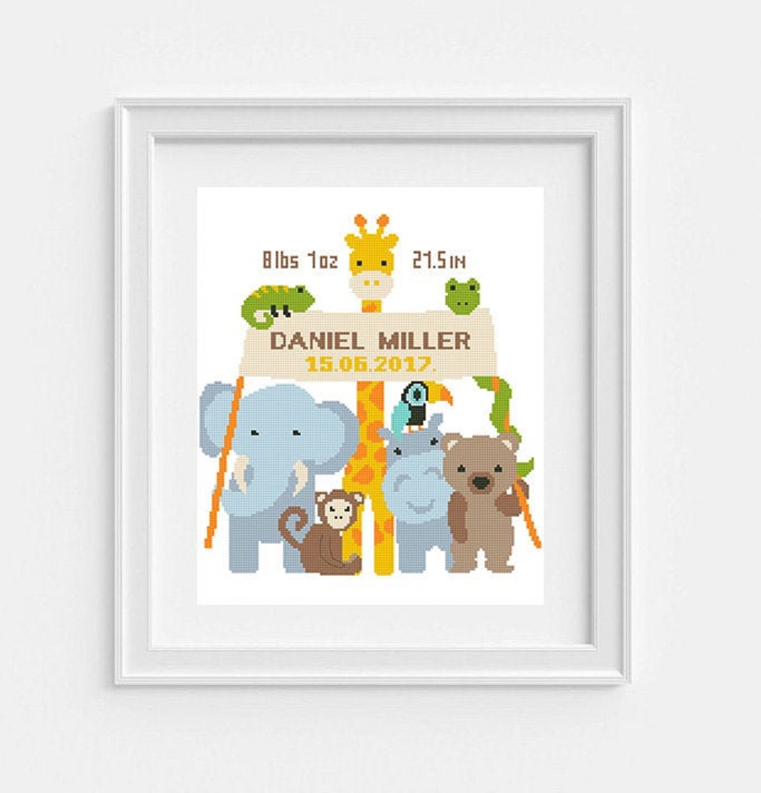 Birth Announcement Modern Cross Stitch Pattern, Girl Boy