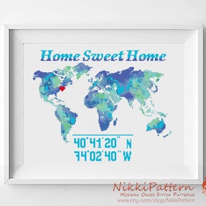 Home sweet home cross stitch pattern, Modern counted cross stitch, PDF pattern, embroidery design, instant download PDF chart image 1