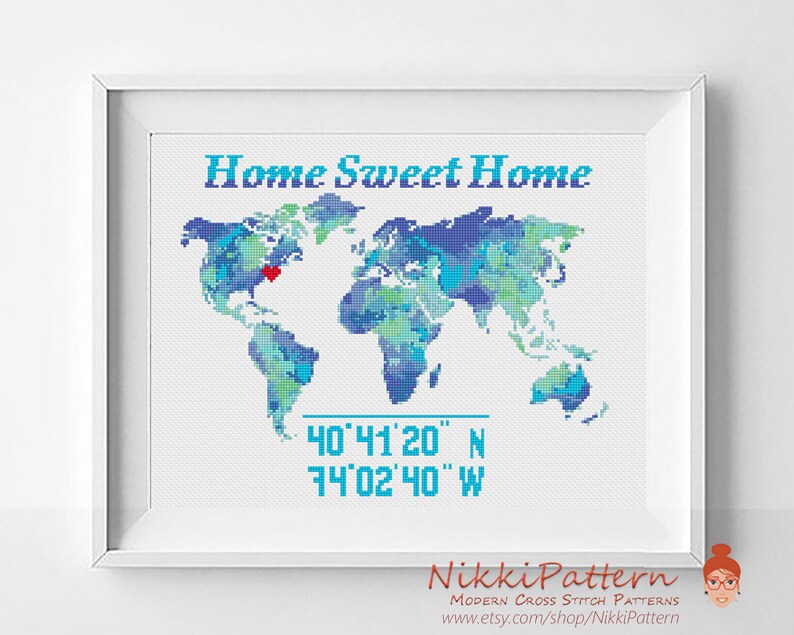 Home sweet home cross stitch pattern, Modern counted cross stitch, PDF pattern, embroidery design, instant download PDF chart image 1