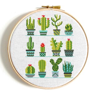 Modern Cactus Cross Stitch Pattern PDF, Succulent Sampler, Plants Cross Stitch, Easy Beginner Embroidery Chart, Instant Download