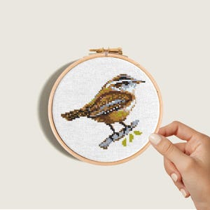 Bird mini cross stitch pattern Cute Carolina Wren Modern embroidery art Watercolor bird chart Counted cross stitch PDF Instant download